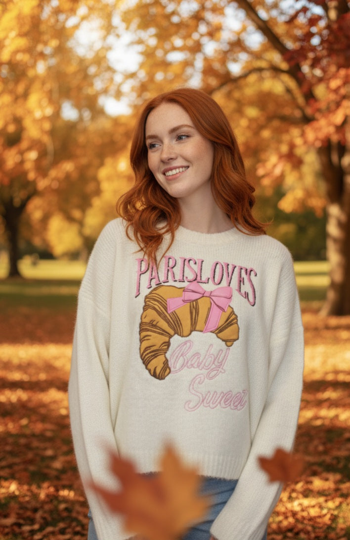Damen Croissant Pullover – Modern & Schick mit Französischem Schriftzug