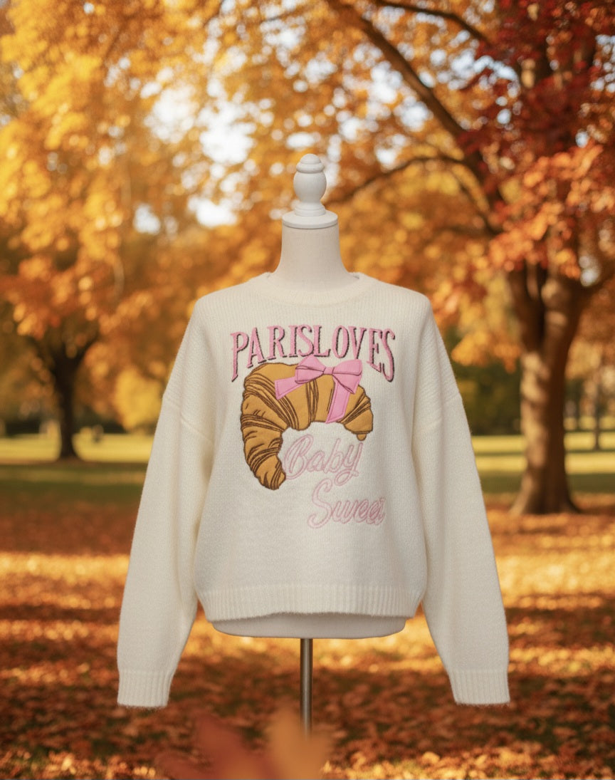 Damen Croissant Pullover – Modern & Schick mit Französischem Schriftzug