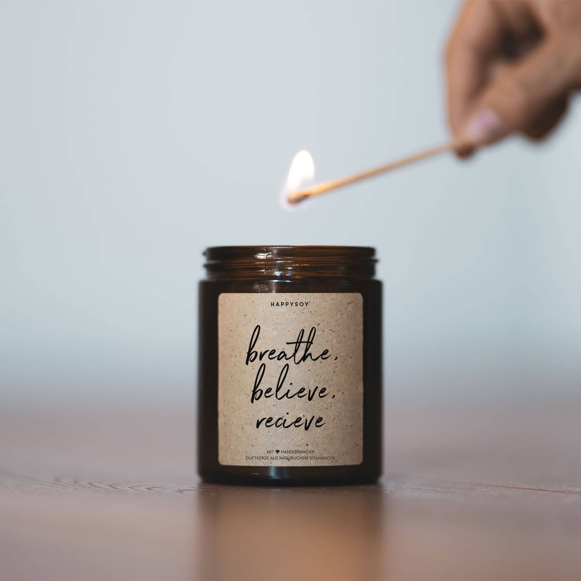 Duftkerze Breathe Believe Receive – Yoga & Meditation Kerze | Soja Duftkerze