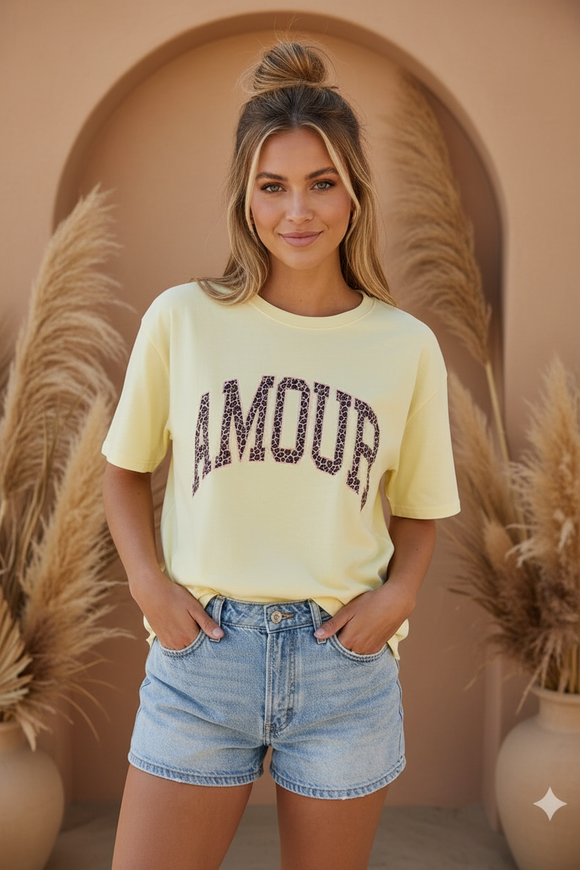 Amour Print T-Shirt Rosa – 100% Baumwolle, One Size | Chilli Girl Collection