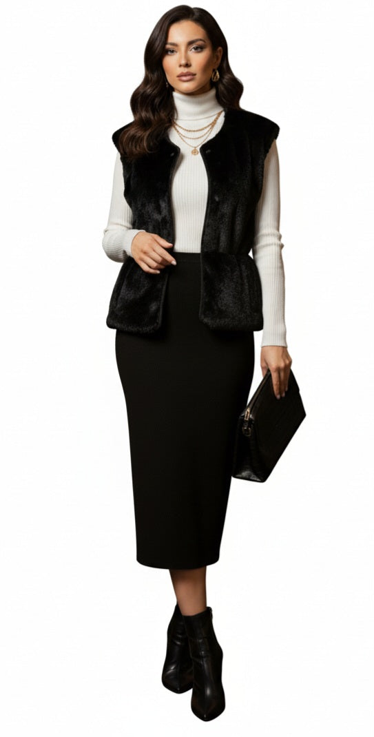 Damen Weste Schwarz – Elegant mit V-Ausschnitt, Knöpfen & Taschen