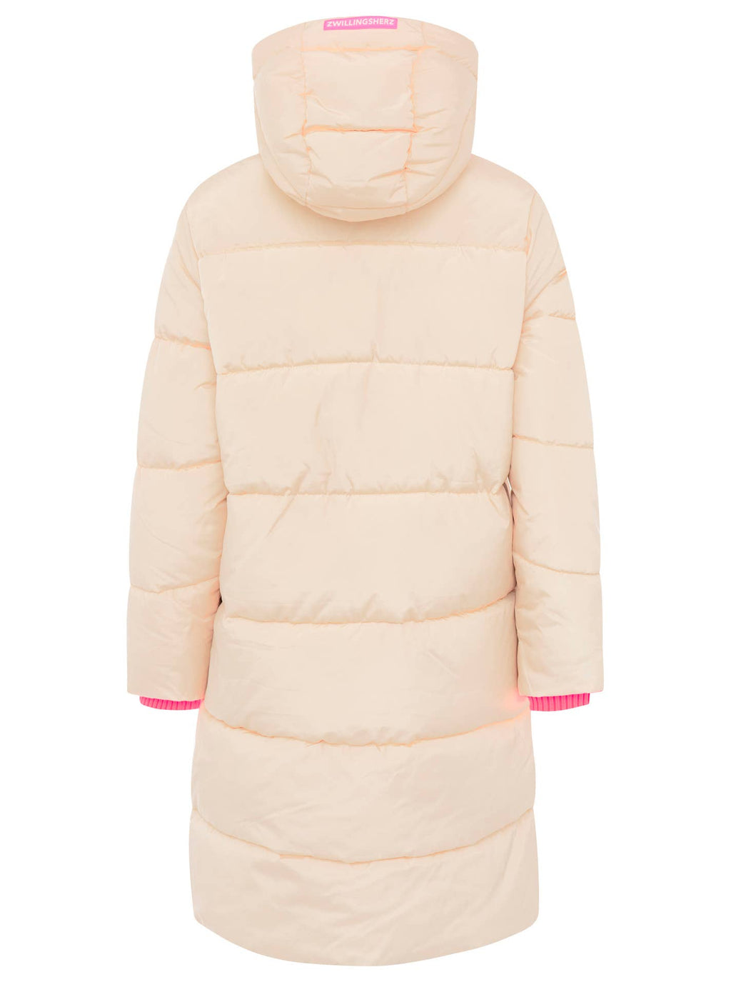 Steppmantel Damen Hellbeige Rückenansicht – Zwillingsherz Wintermantel lang