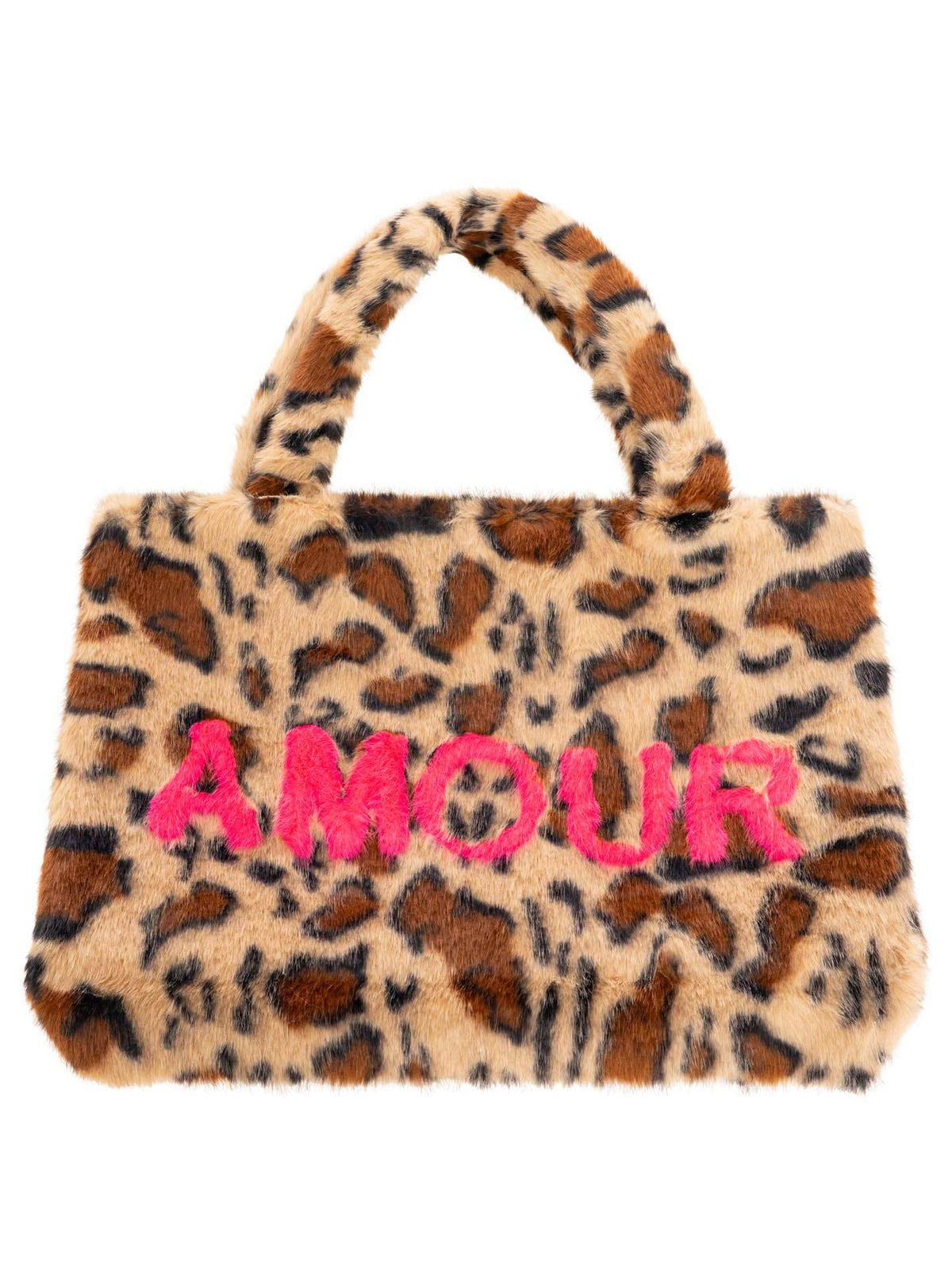 Shopper Happy Leo Beige – Freisteller auf weißem Hintergrund mit pinkem AMOUR-Schriftzug