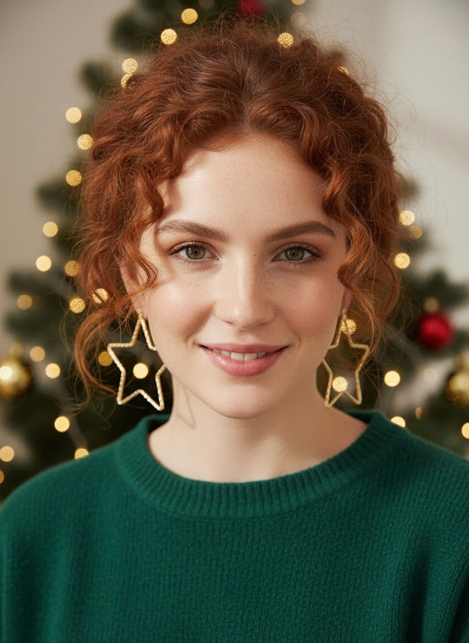 Damen Creolen Edelstahl – Stern-Design in Gold