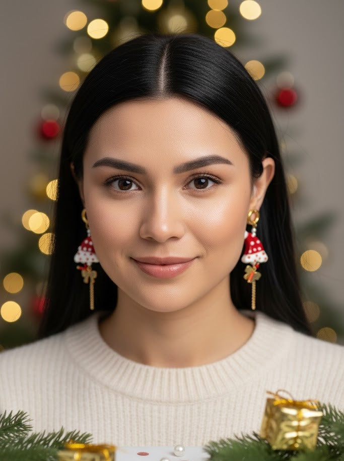 Damen Ohrringe Edelstahl – Weihnachten Schleife & Perle in Gold & Weiß