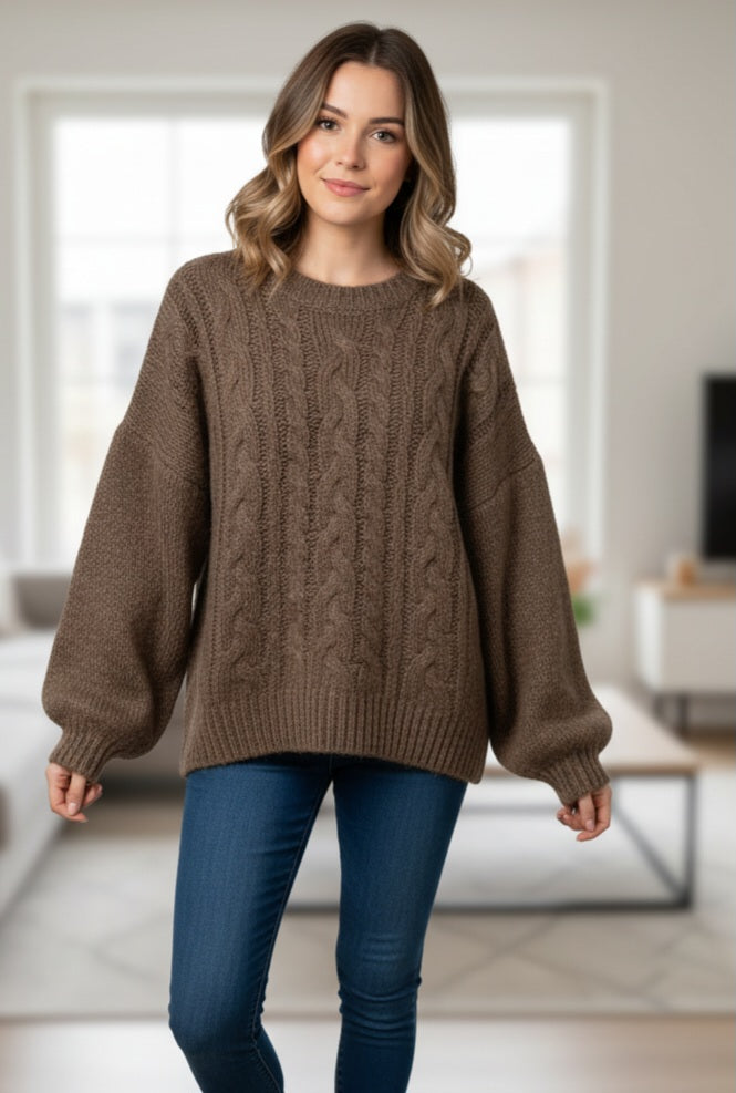 Damen Strickpullover mit Zopfmuster – Urban Comfort für Herbst & Winter