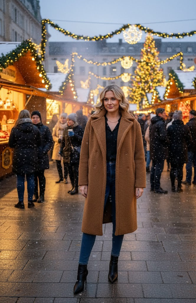 Damen Teddy-Mantel Cognac – Flauschig & Warm für Herbst & Winter