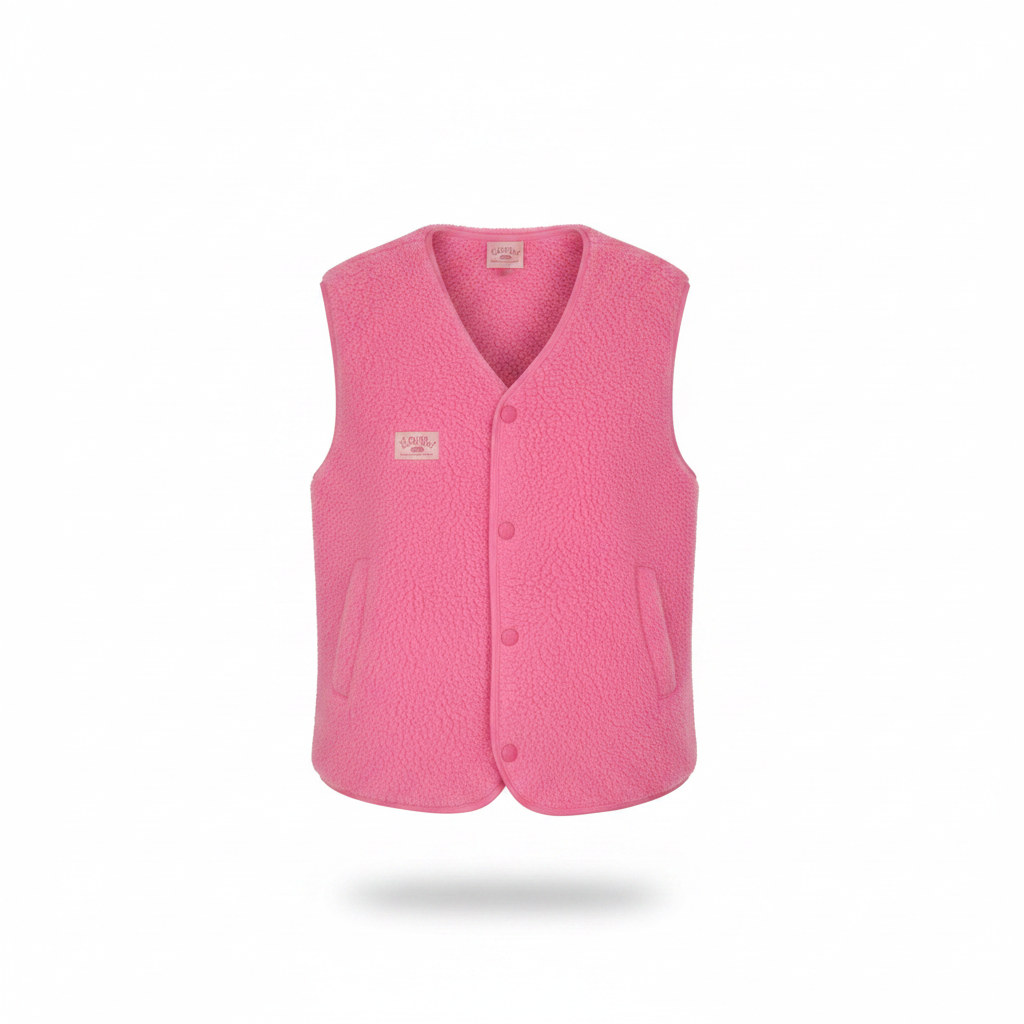 Damen Teddy-Fleece-Weste in Pink mit Knöpfen und Logo-Patch