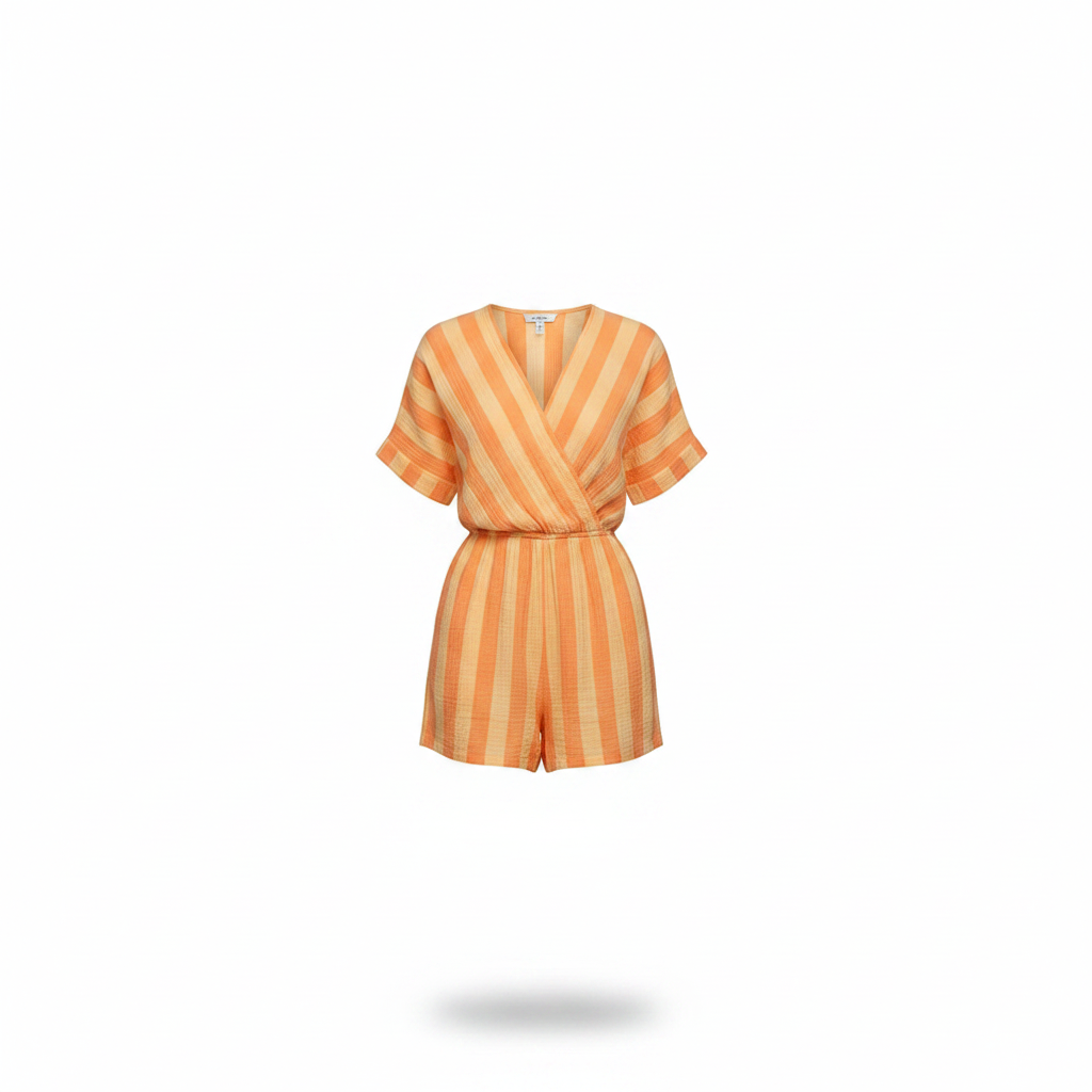 Damen Jumpsuit gelb-orange gestreift mit Wickel-Optik