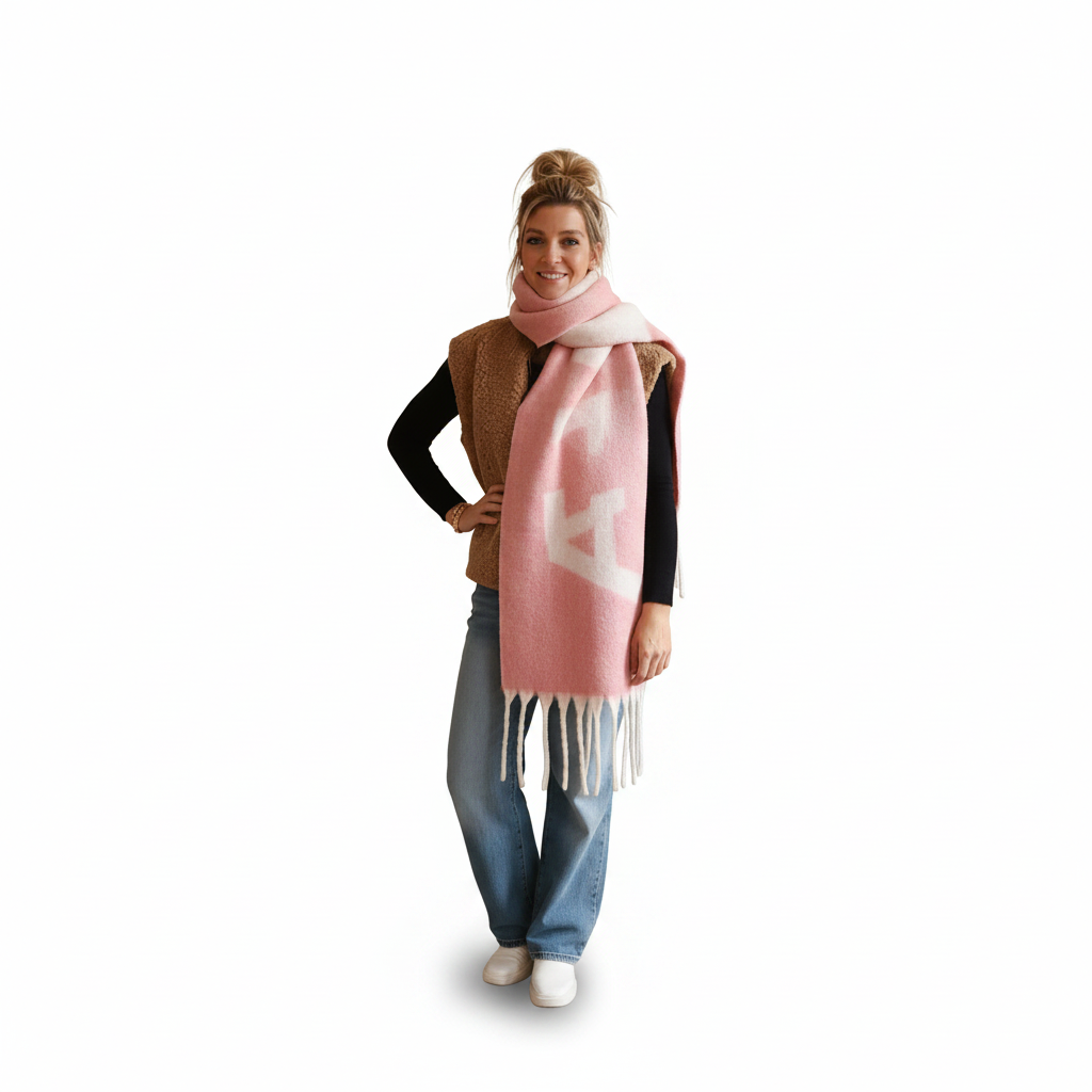Frau in Boho-Luxe Look mit rosa AMOUR Schal aus weichem Material von SK-Style & Kompetenz