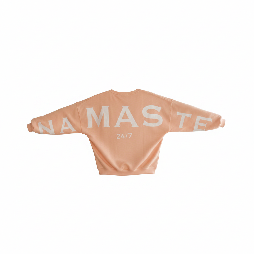 GMC-Freisteller Rückansicht des peachfarbenen Namasté Damen Sweatshirts mit weißem NAMASTE-Print