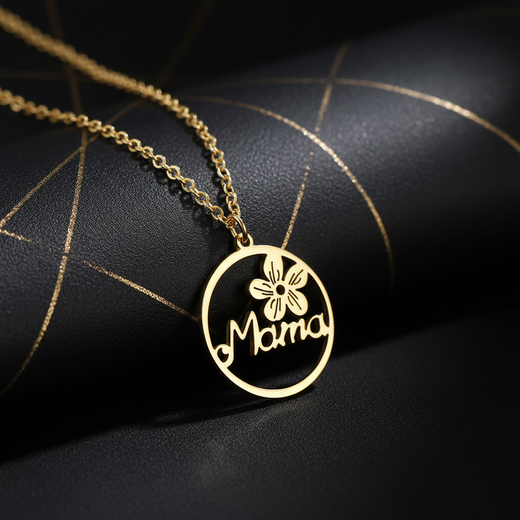Gold Floral Mama Necklace - Dark Luxe Background