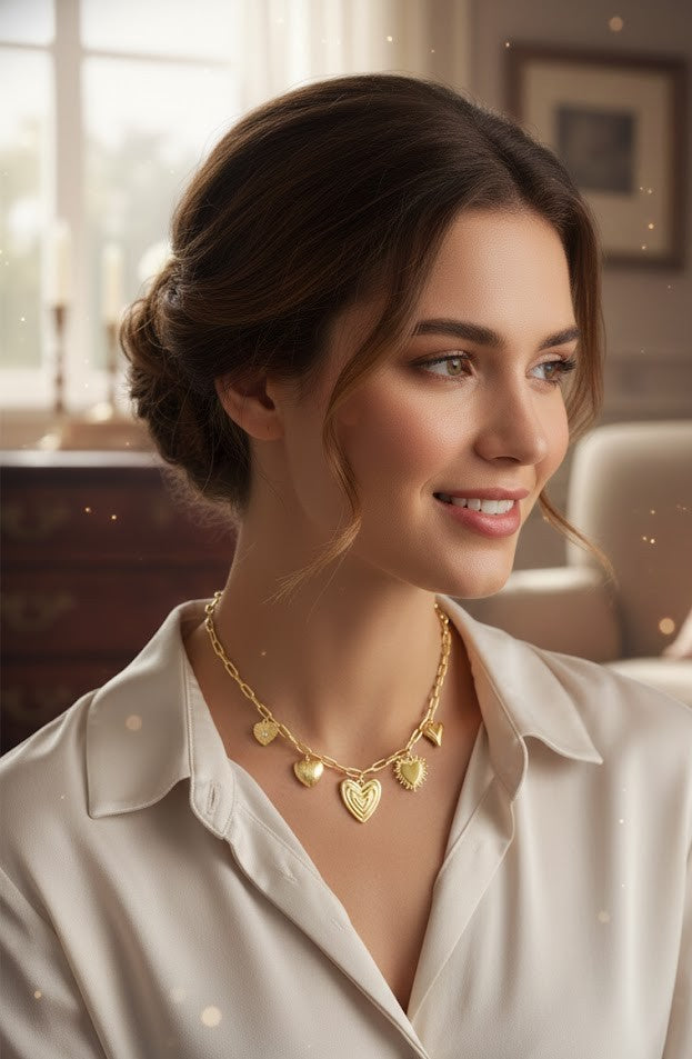 Damen Charm-Halskette – Herzen in Gold & Silber als Geschenk