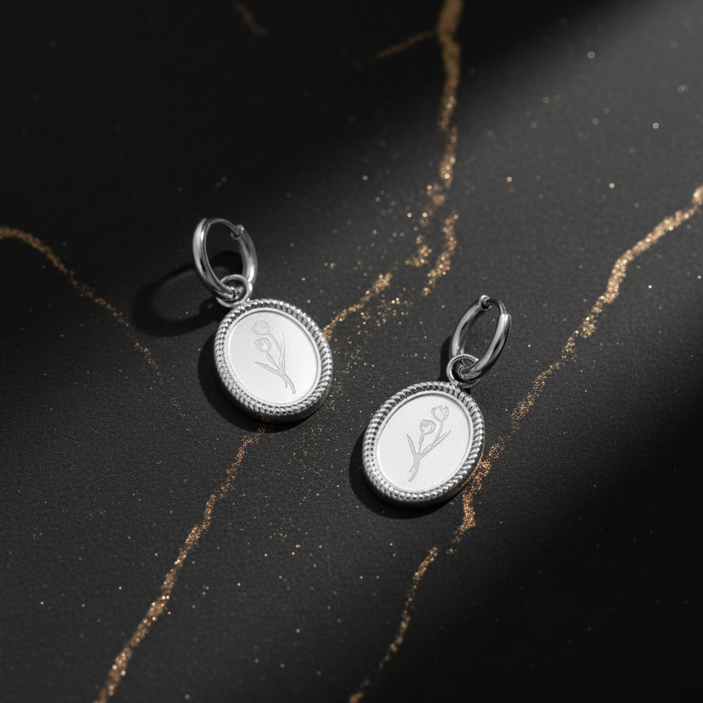 Tulip Blossom Edelstahl Ohrringe Detail mit Premium Hintergrund