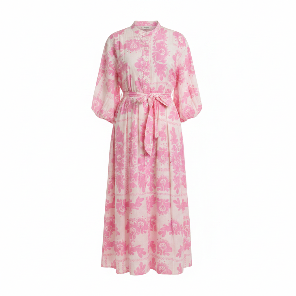 Blossom Kleid Rosa – Freisteller weißer Hintergrund, GMC Produktbild, rosa Blumenkleid mit Puffärmeln