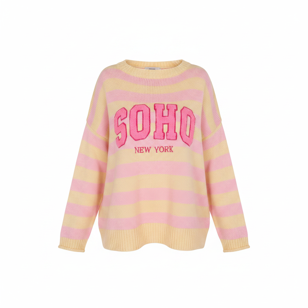 SOHO Streifenpullover Rosa Gelb – Freisteller weißer Hintergrund, GMC Produktbild