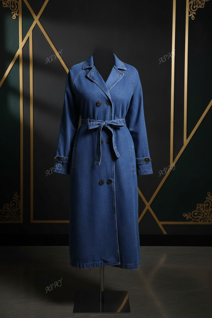 Damen Jeansjacke Trenchcoat - Editoriale Fotografie