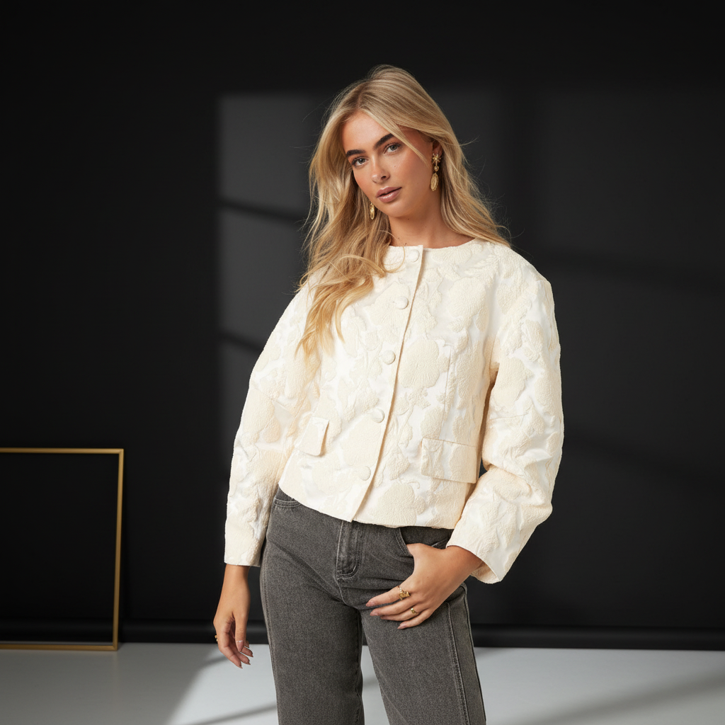 Elegante Damen-Jacke Blumendruck - Premium Quality Detail