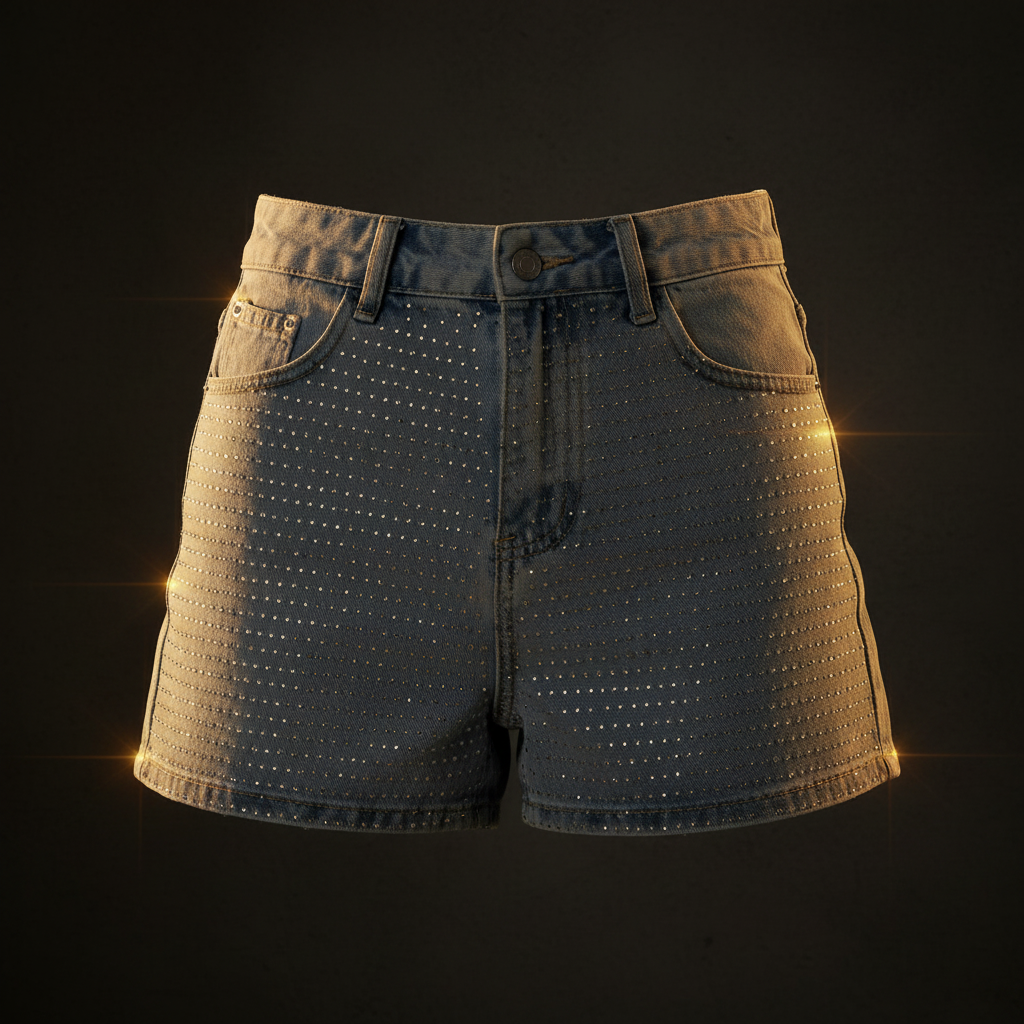 Damen High Waist Jeans Shorts Perforiert - Dark Luxe Style