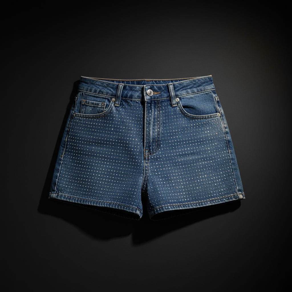 Damen High Waist Jeans Shorts Perforiert - Dark Luxe Style
