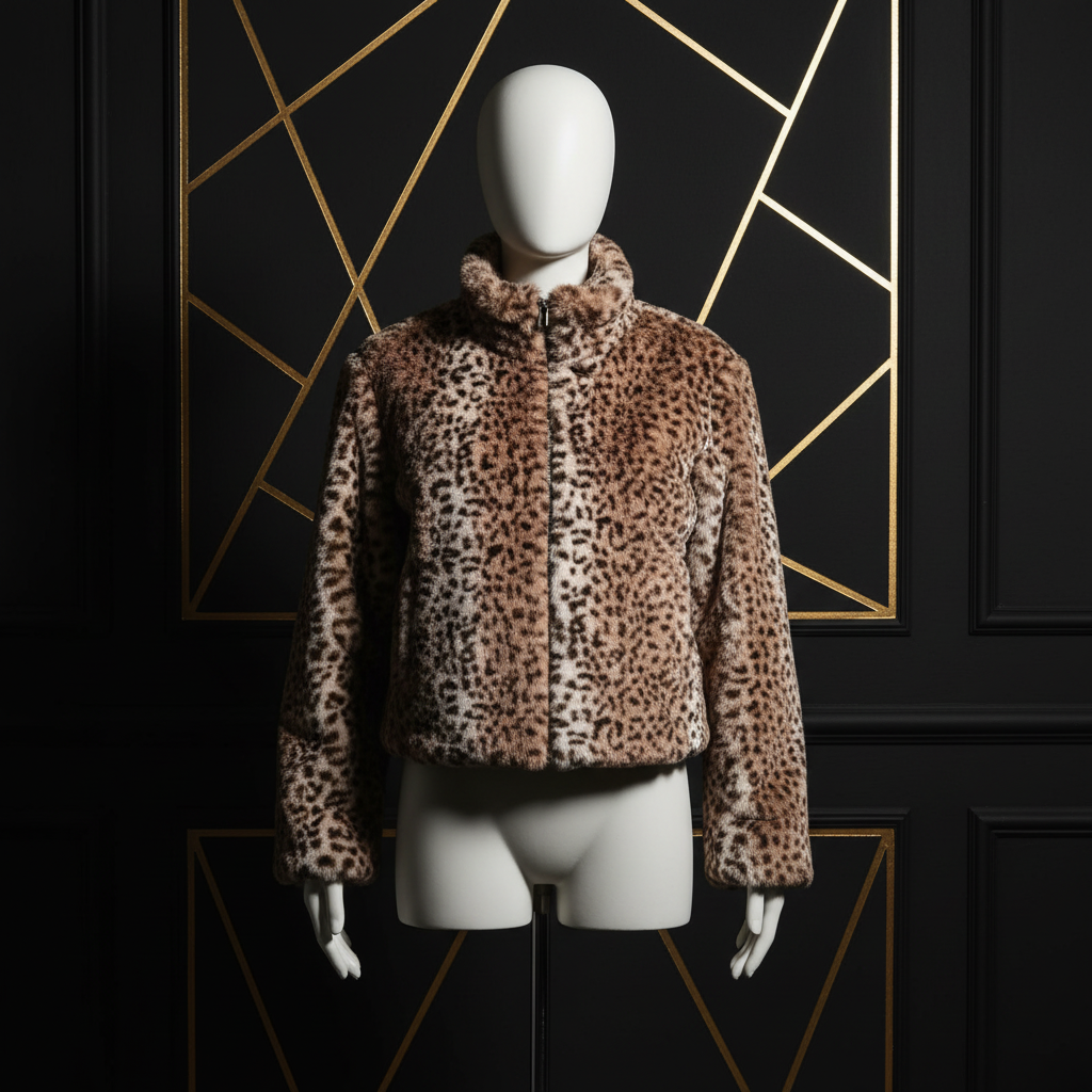 Leopard Print Jacke Beige - Detailansicht