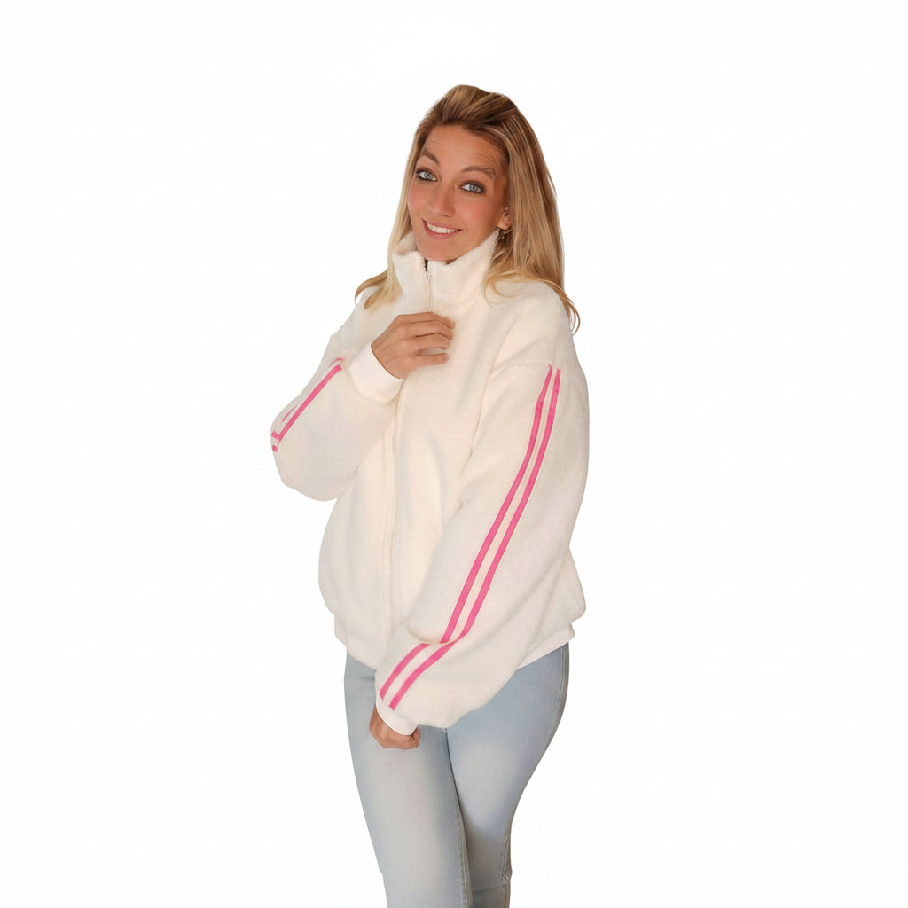 Damen Jacke weiß mit pinken Streifen, Made in Italy, Freisteller