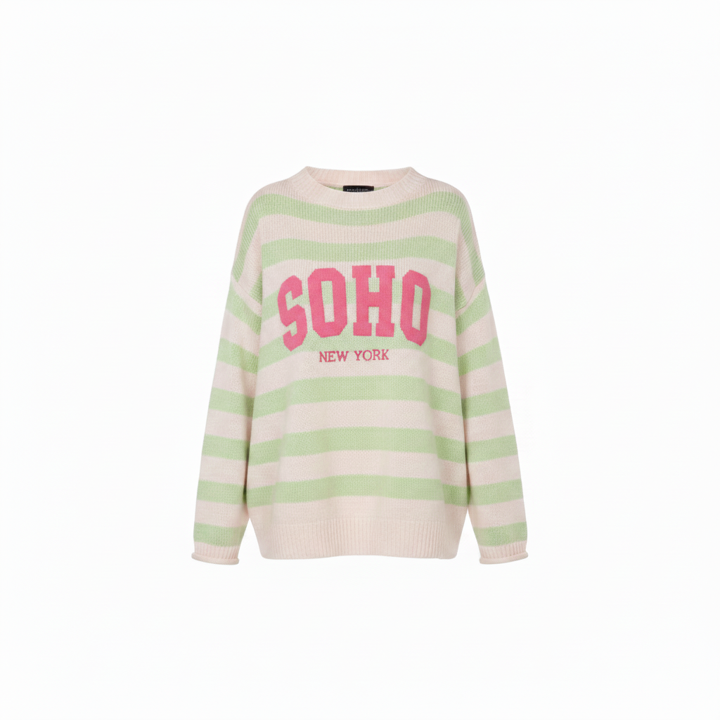 SOHO Streifenpullover Mint Weiß – Freisteller weißer Hintergrund, GMC Produktbild