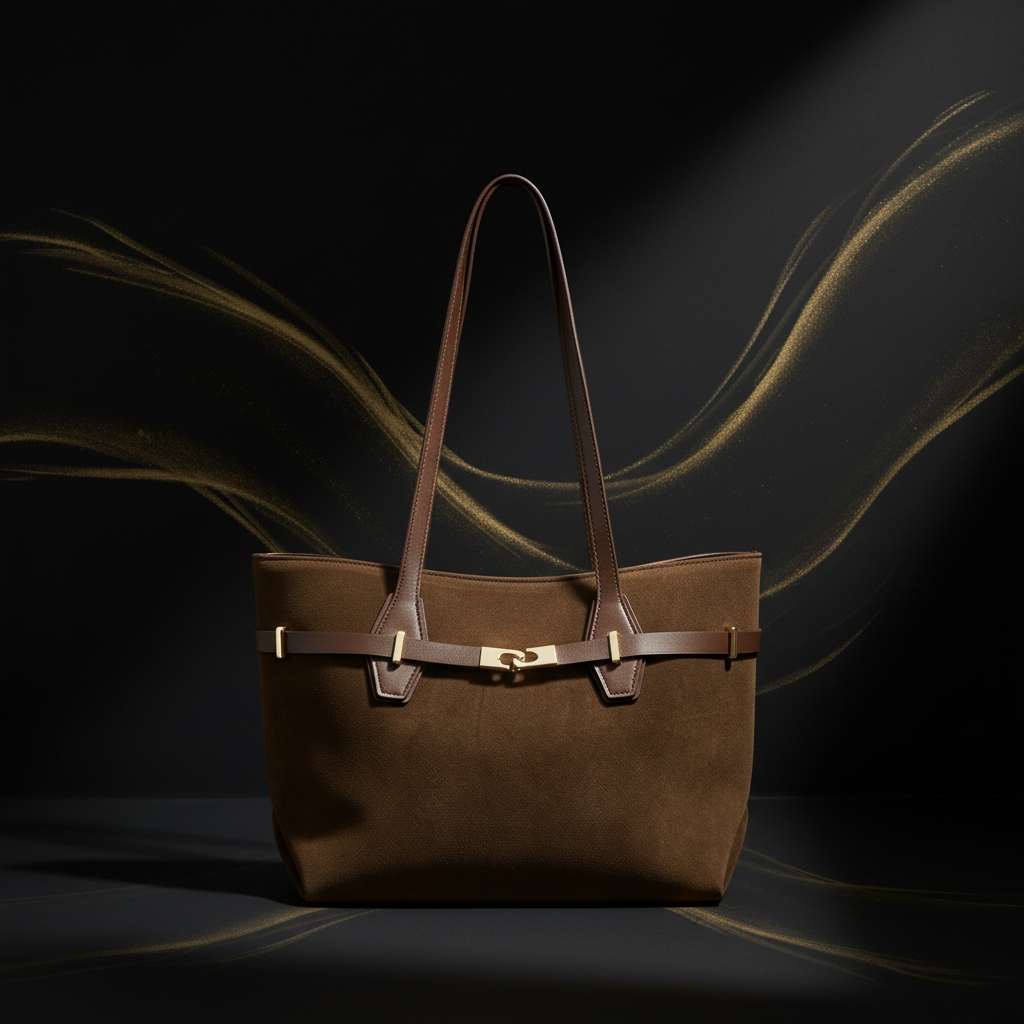 Wildleder Tote Bag Detail mit Premium-Hintergrund