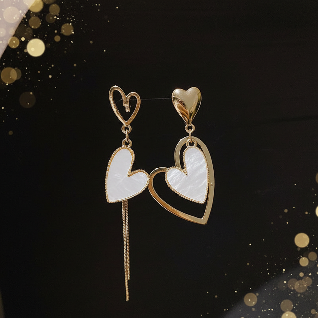 Asymmetrische Herz-Ohrringe Premium Dark-Luxe