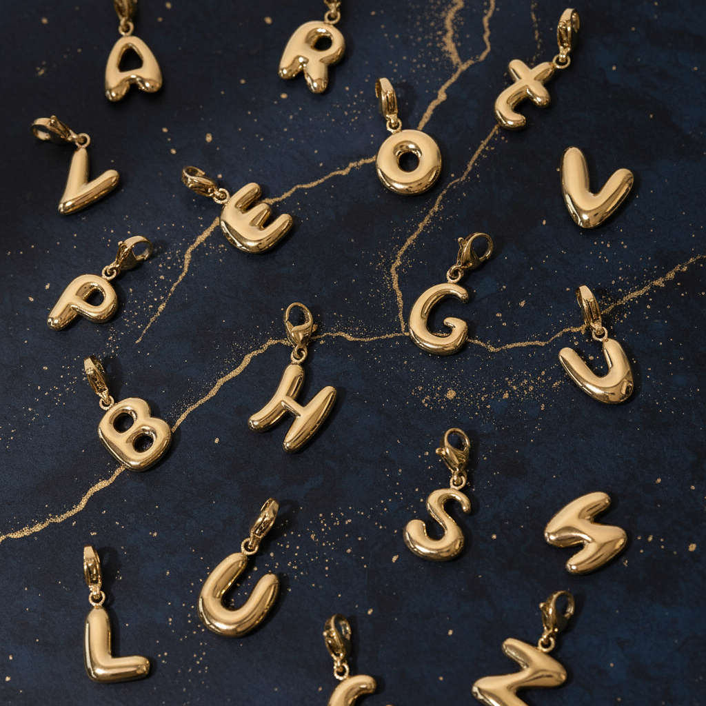 Personalisierter Buchstaben Charm Gold mit Premium Hintergrund