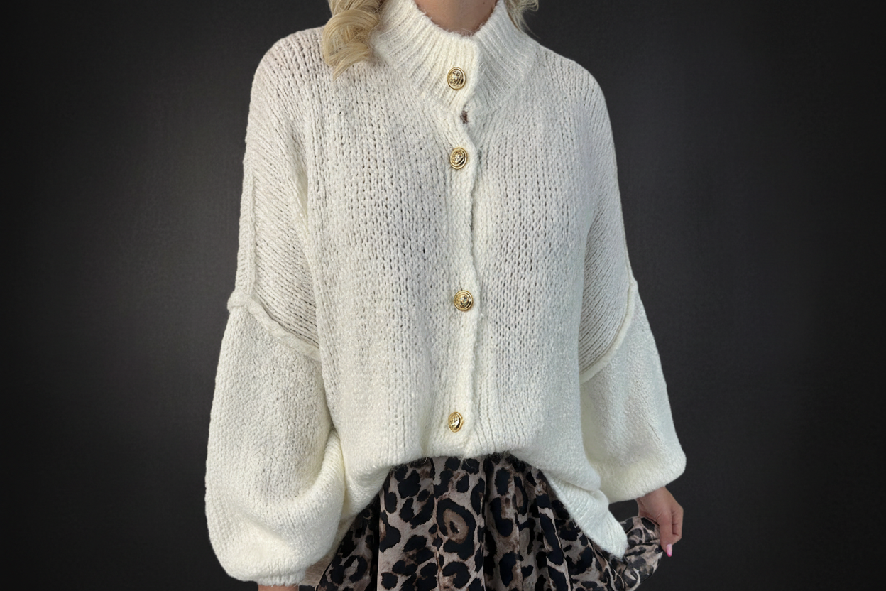 Damen Strickcardigan Stehkragen Dark-Luxe