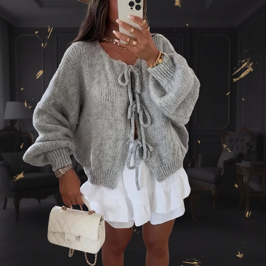 Cardigan mit Schleife - Dark Luxe Look