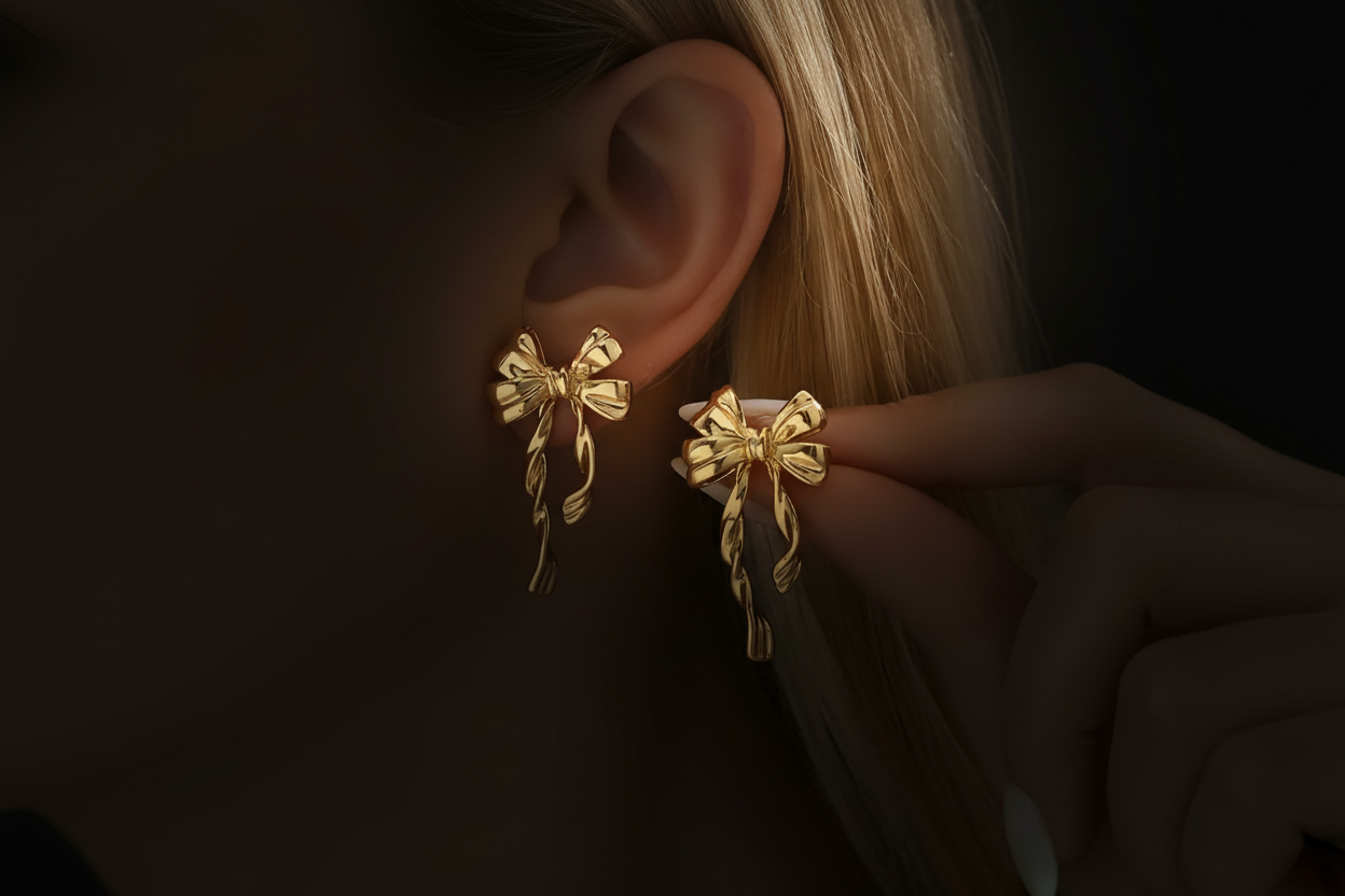 Gold Schleifenknoten Ohrstecker - Dark Luxe