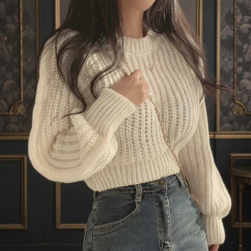 Vintage Harajuku Pullover mit Laternenärmeln - Dark Luxe