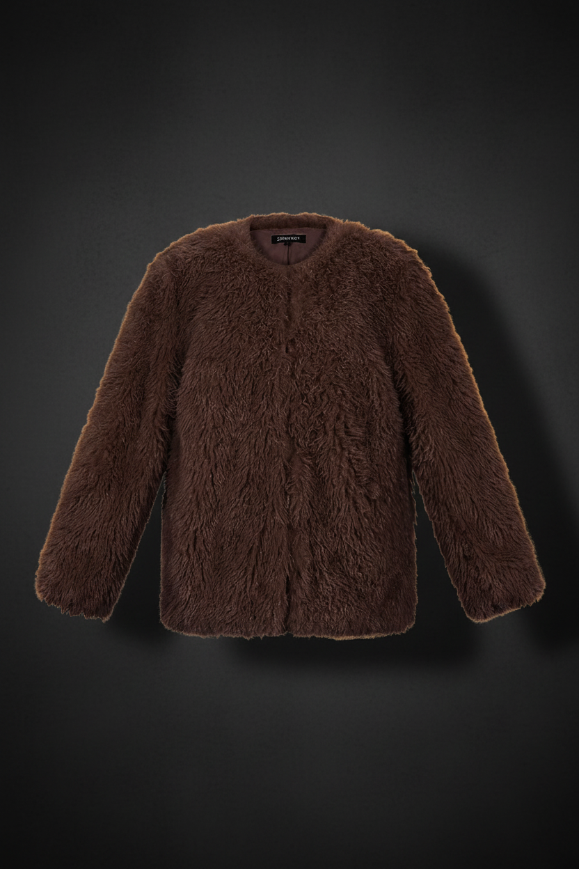 Flauschiger Mantel Soft Fluffy Coat - Dark Luxe Editorial Style