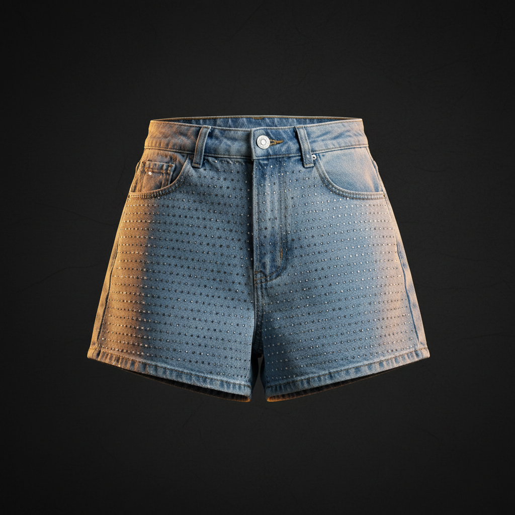Damen High Waist Jeans Shorts Perforiert - Dark Luxe Style