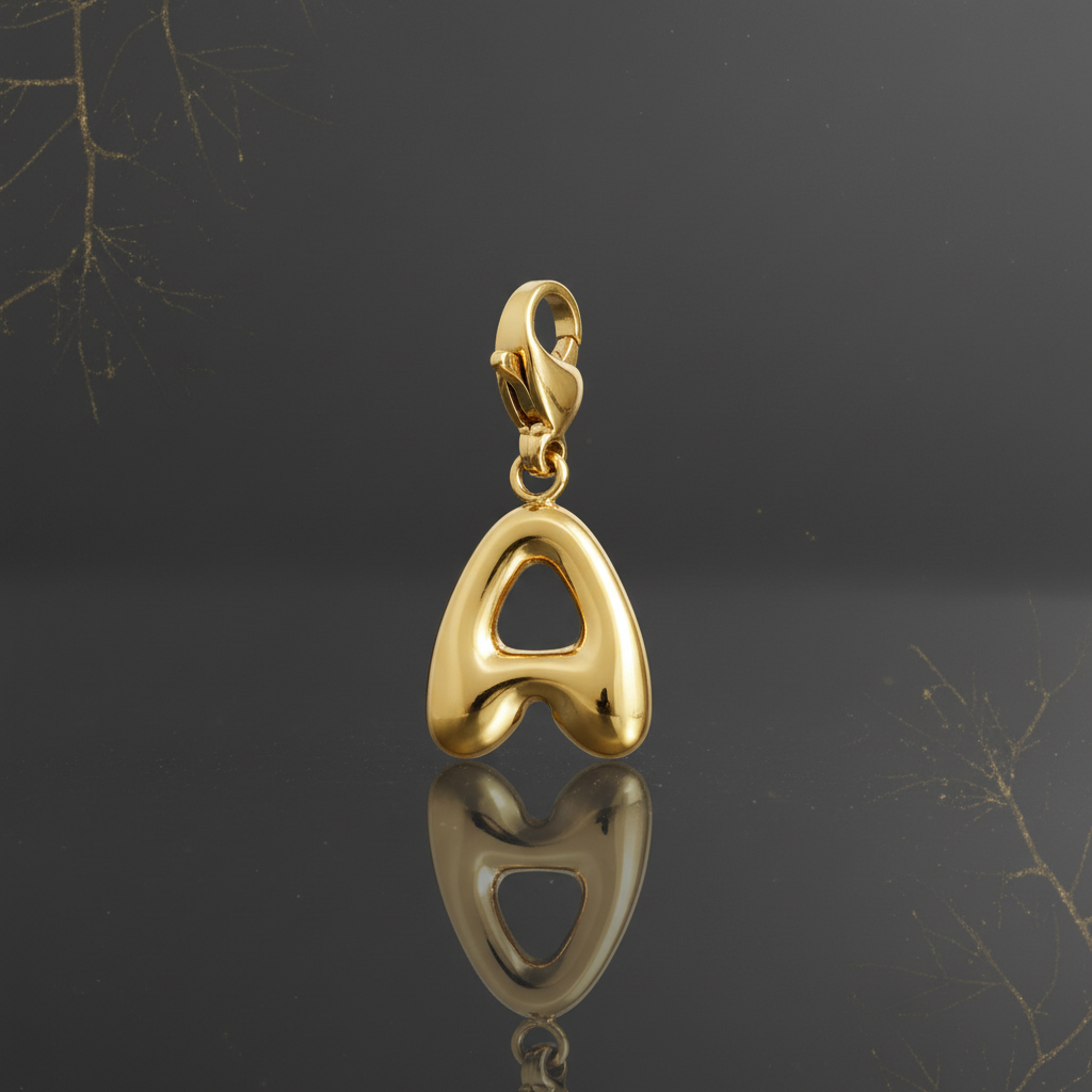 Edelstahl Buchstaben Anhänger Gold mit Premium Hintergrund