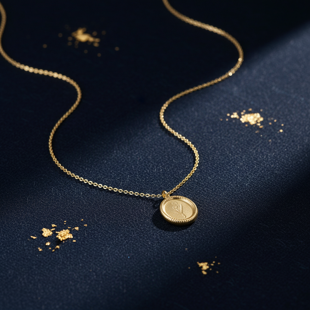 Tulpenblüte Halskette Edelstahl Gold auf dunklem Luxus-Hintergrund