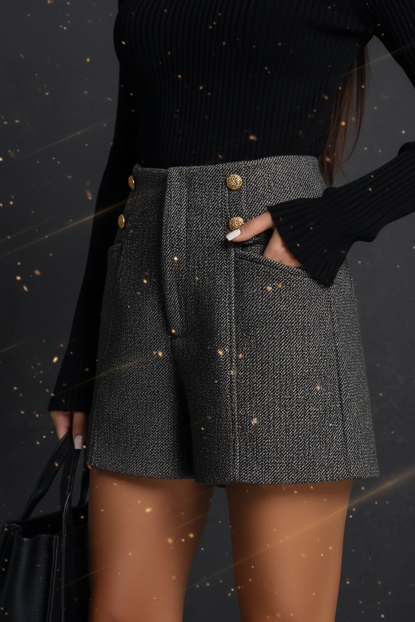 Tweed Kurzhose High-Waist mit Premium Hintergrund