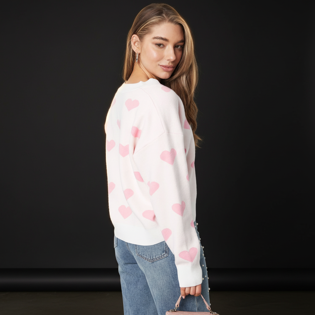 Damen Viskose Cardigan Herzmuster Cute - Dark Luxe Style