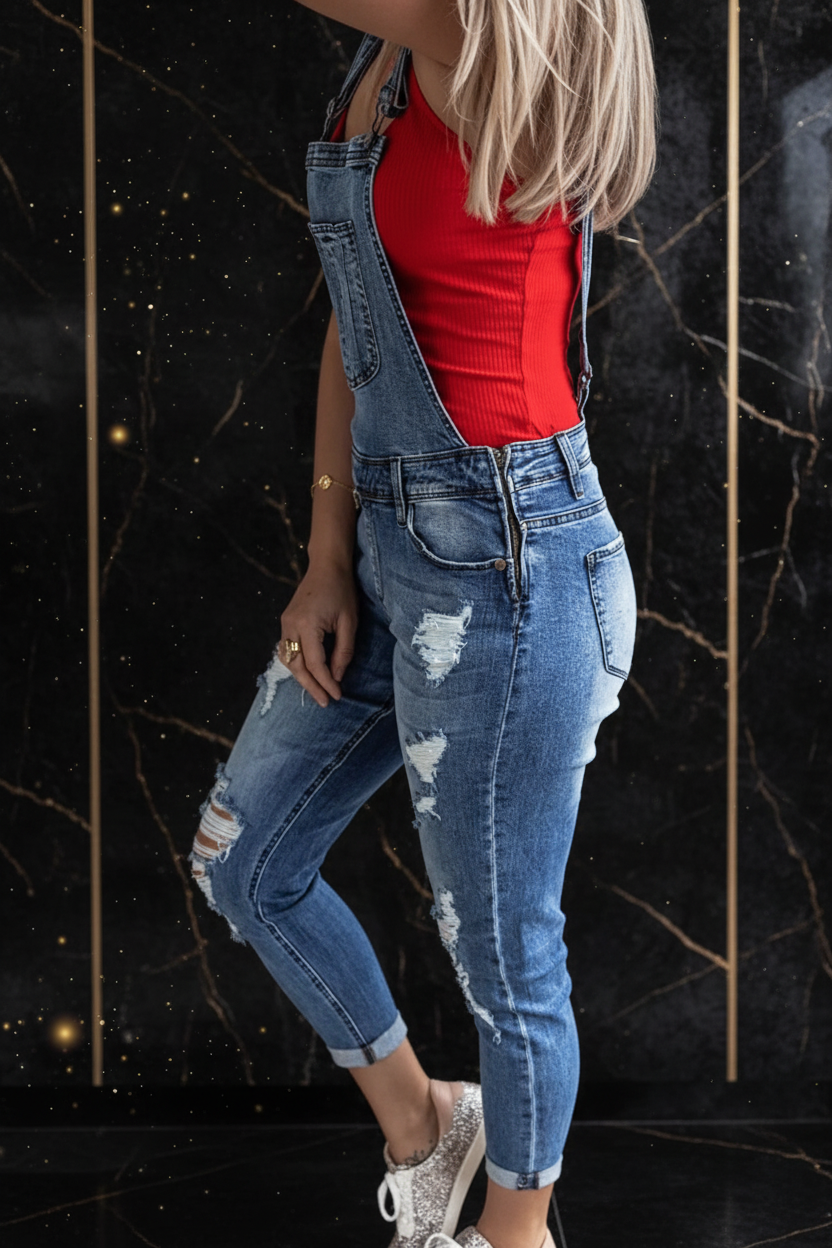 Damen Jeans Latzhose Distressed - Seitenansicht