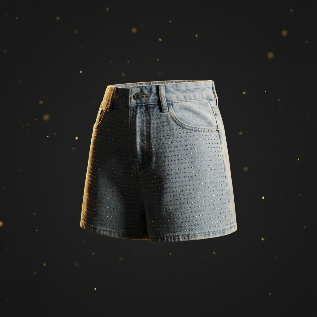 Damen High Waist Jeans Shorts Perforiert - Dark Luxe Style