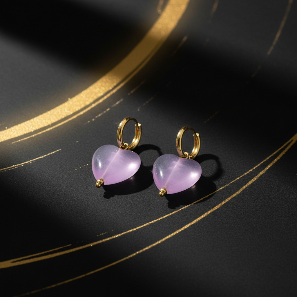 Edelstahl Herz-Ohrringe Acryl auf dunklem Hintergrund