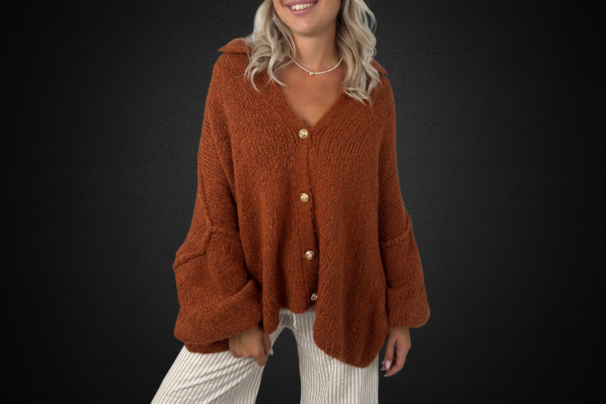 Damen Strickcardigan Stehkragen Dark-Luxe