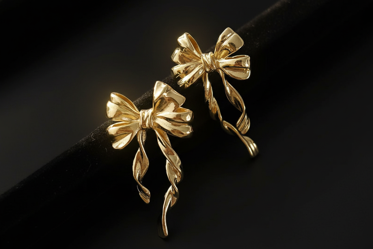 Gold Schleifenknoten Ohrstecker - Dark Luxe