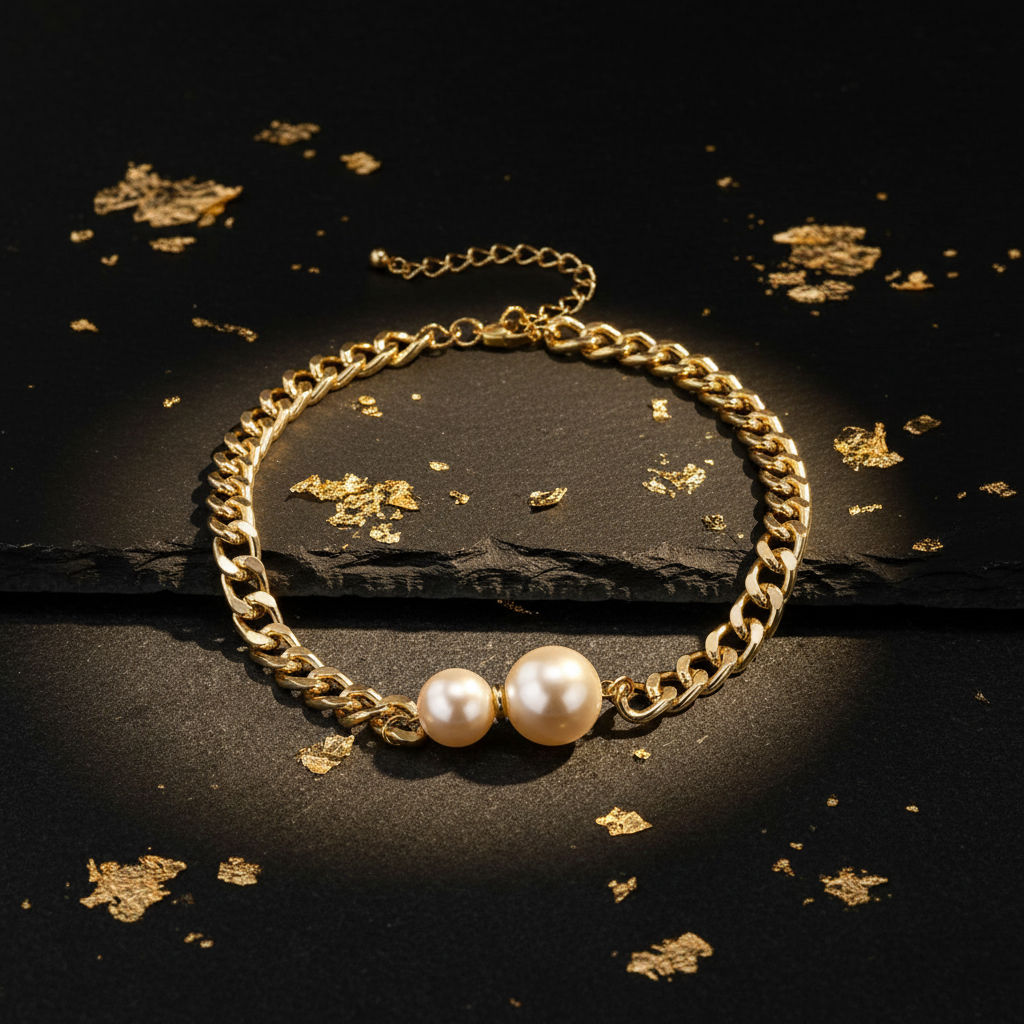 18K vergoldete Perlenkette mit Blattgold-Akzenten