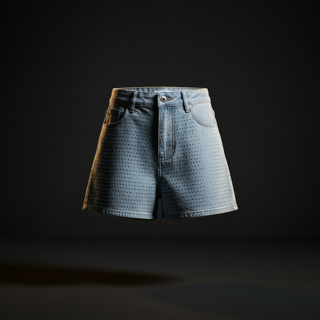 Damen High Waist Jeans Shorts Perforiert - Dark Luxe Style