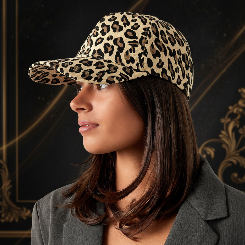 Leoparden-Cap Detail mit Premium-Hintergrund
