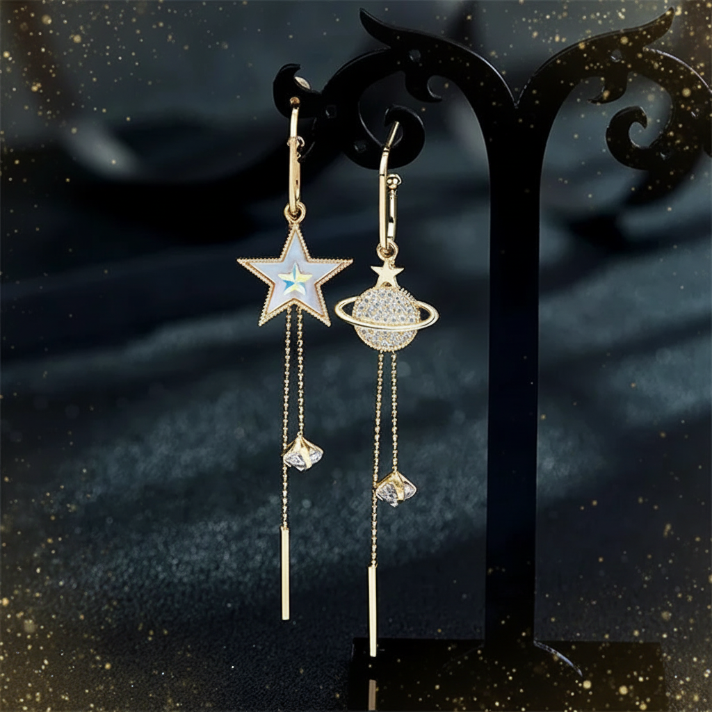 Asymmetrische Herz-Ohrringe Premium Dark-Luxe