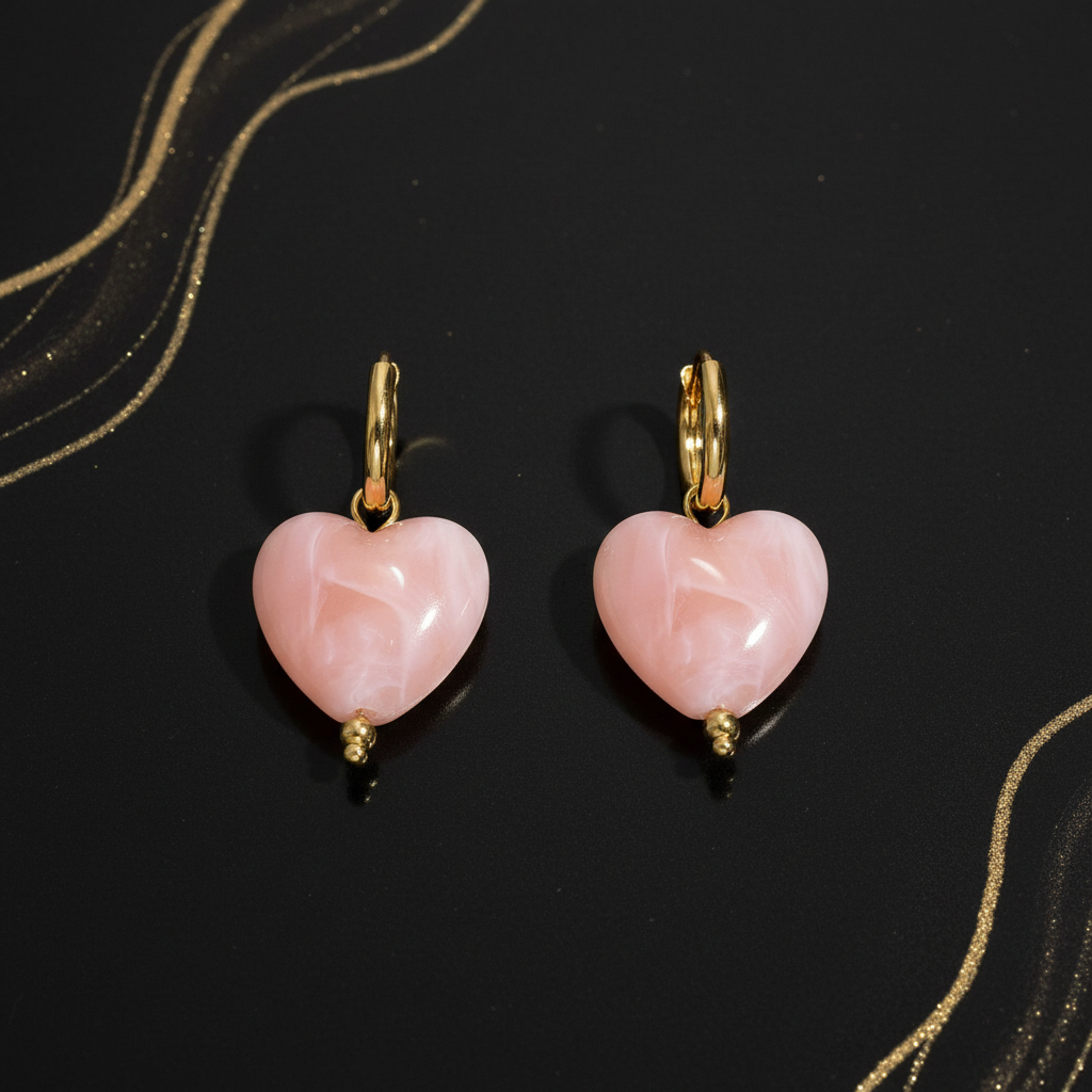 Herz-Ohrringe Edelstahl bunt auf dunklem Luxus-Hintergrund